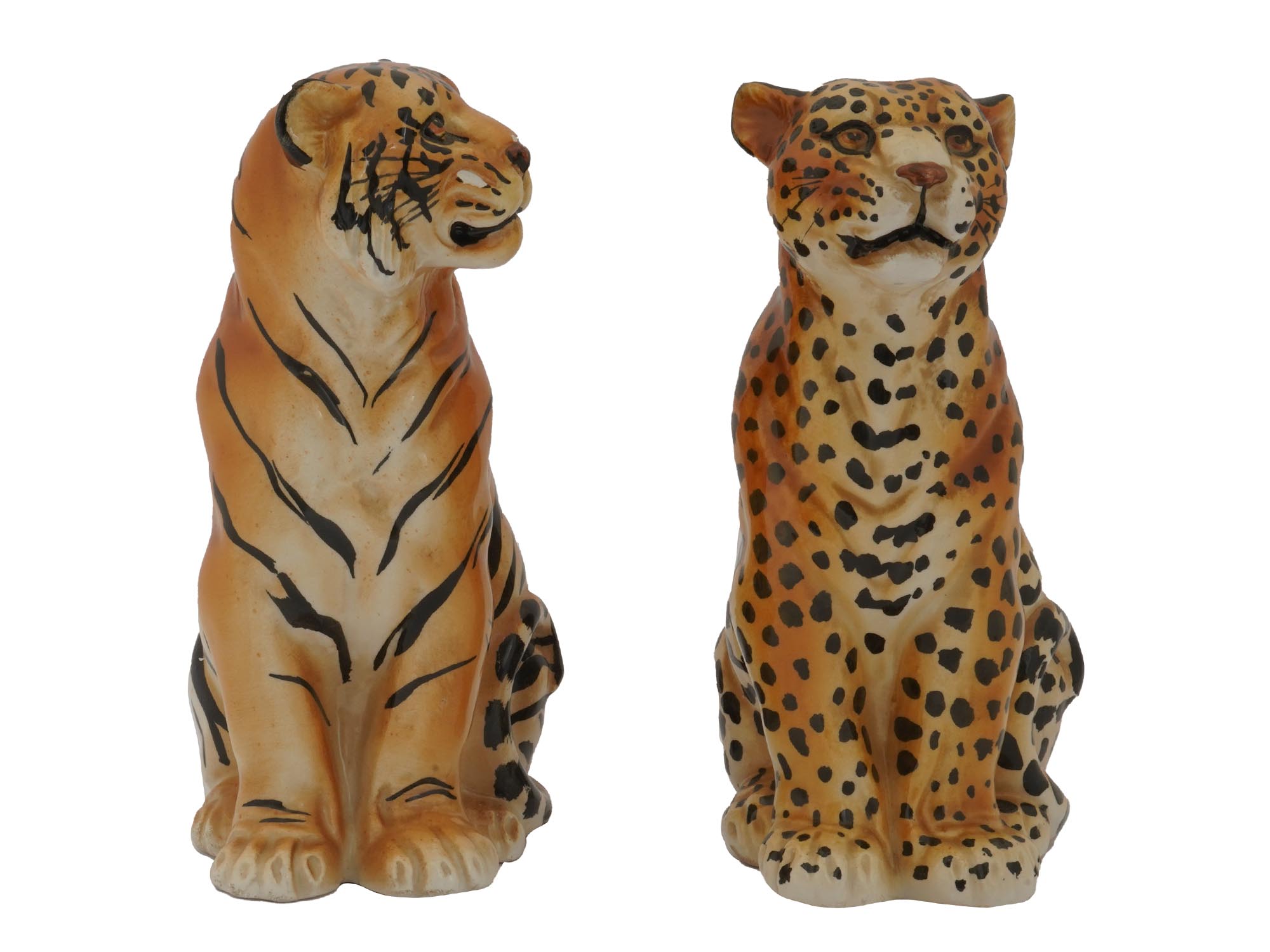 VINTAGE ITALIAN CERAMIC TIGER LEOPARD FIGURINES PIC-1